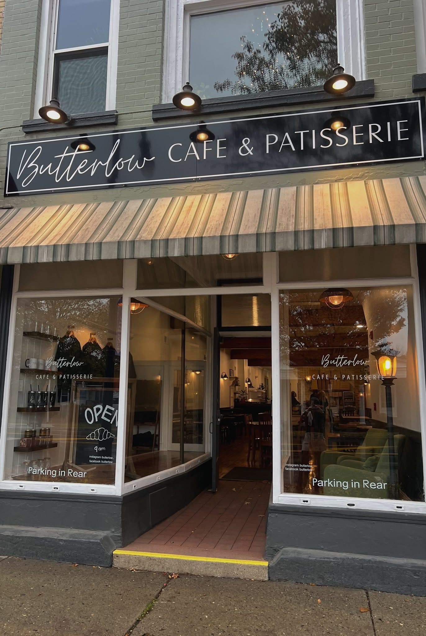 Charming exterior of Butterlow Patisserie & Cafe located on East Main Road in Fredonia, NY